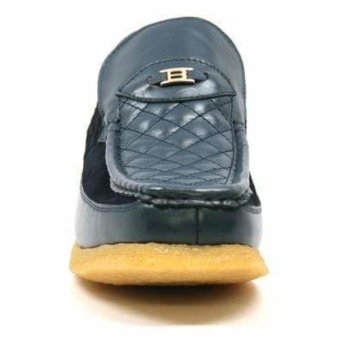 British Walkers Checkers Men's Navy Blue Leather And Suede Slip Ons Shoes by British Walkers – Don't Panic Shoes