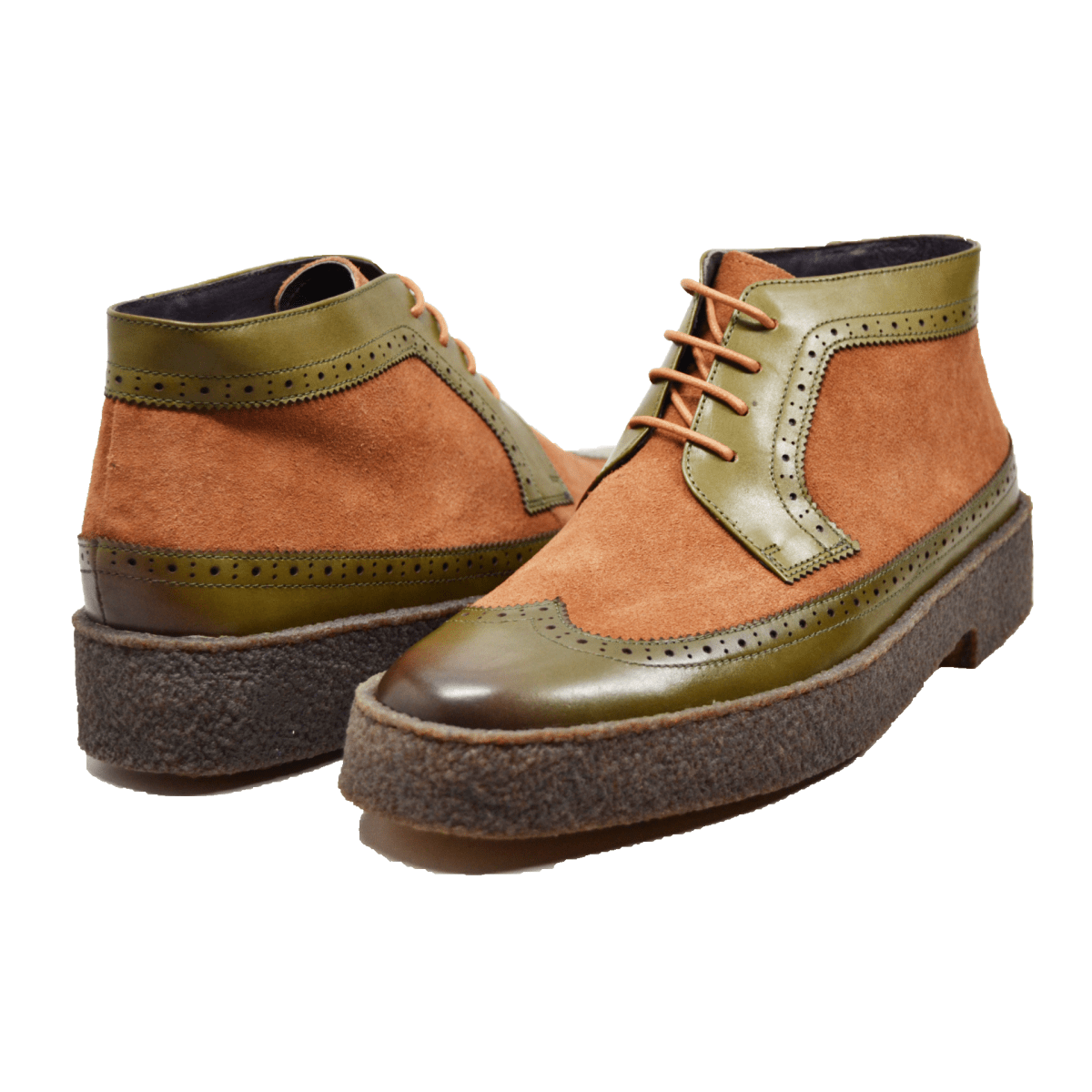 British Walkers Custom Made Original Playboy Wingtips Men's Green Leather And Brown Suede High Tops Chukka Boots Ankle Boots by British Walkers – Don't Panic Shoes