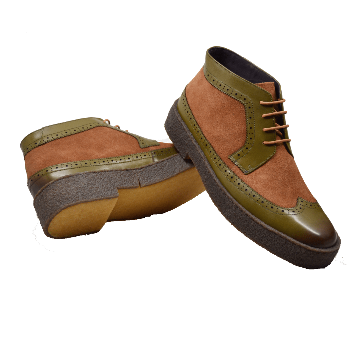 British Walkers Custom Made Original Playboy Wingtips Men's Green Leather And Brown Suede High Tops Chukka Boots Ankle Boots by British Walkers – Don't Panic Shoes