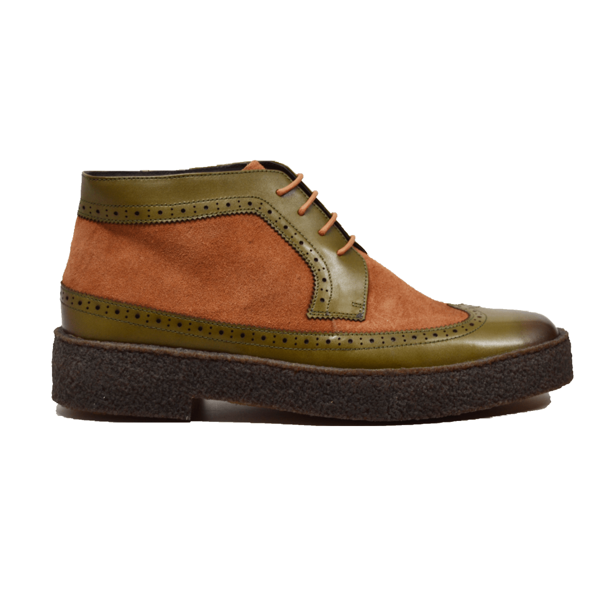 British Walkers Custom Made Original Playboy Wingtips Men's Green Leather And Brown Suede High Tops Chukka Boots Ankle Boots by British Walkers – Don't Panic Shoes
