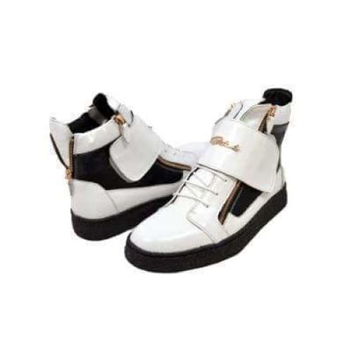 British Walkers Empire Men's White and Black Leather Crepe Sole High Tops
