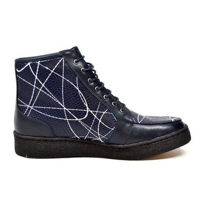 British Walkers Extreme Limited Edition Men's Navy Leather Linear Design High Tops Custom Made Shoes by British Walkers – Don't Panic Shoes