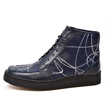 British Walkers Extreme Limited Edition Men's Navy Leather Linear Design High Tops Custom Made Shoes by British Walkers – Don't Panic Shoes