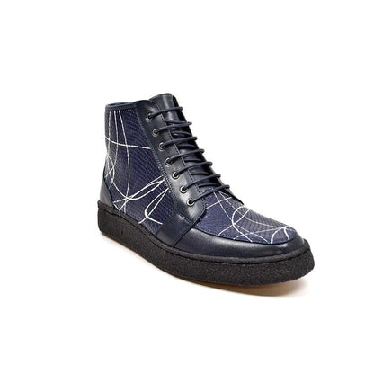 British Walkers Extreme Limited Edition Men's Navy Leather Linear Design High Tops Custom Made Shoes by British Walkers – Don't Panic Shoes