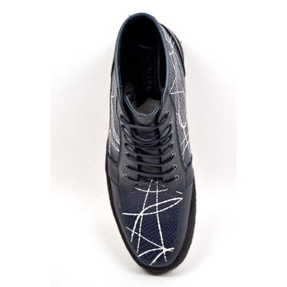 British Walkers Extreme Limited Edition Men's Navy Leather Linear Design High Tops Custom Made Shoes by British Walkers – Don't Panic Shoes