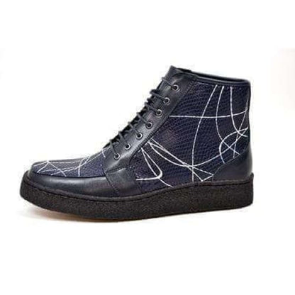 British Walkers Extreme Navy Leather High Top With Linear Design Shoes by British Walkers – Don't Panic Shoes