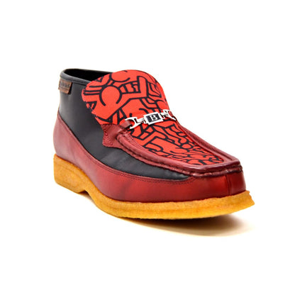 BritiSh Walkers Freedom – Red Fabric Pattern Men’s Leather & Suede Slip - On | Handcrafted Mixed - Material Style With Bold Premium Detail Shoes by British Walkers – Don't Panic Shoes
