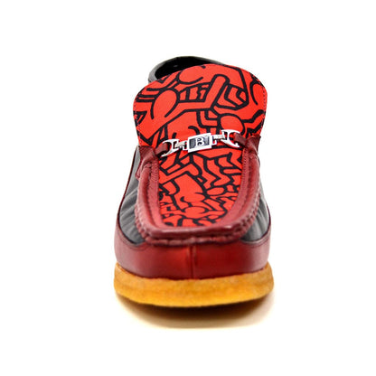 BritiSh Walkers Freedom – Red Fabric Pattern Men’s Leather & Suede Slip - On | Handcrafted Mixed - Material Style With Bold Premium Detail Shoes by British Walkers – Don't Panic Shoes