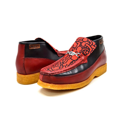 BritiSh Walkers Freedom – Red Fabric Pattern Men’s Leather & Suede Slip - On | Handcrafted Mixed - Material Style With Bold Premium Detail Shoes by British Walkers – Don't Panic Shoes