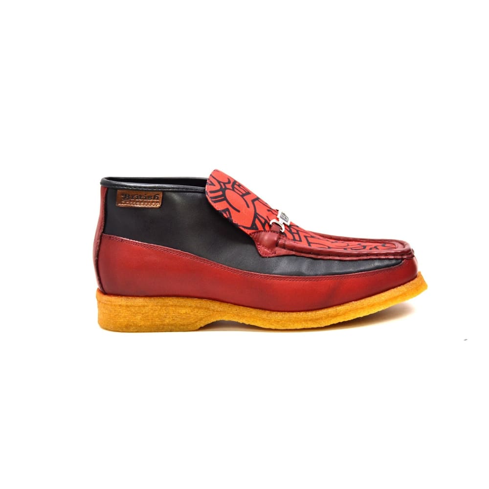 BritiSh Walkers Freedom – Red Fabric Pattern Men’s Leather & Suede Slip - On | Handcrafted Mixed - Material Style With Bold Premium Detail Shoes by British Walkers – Don't Panic Shoes