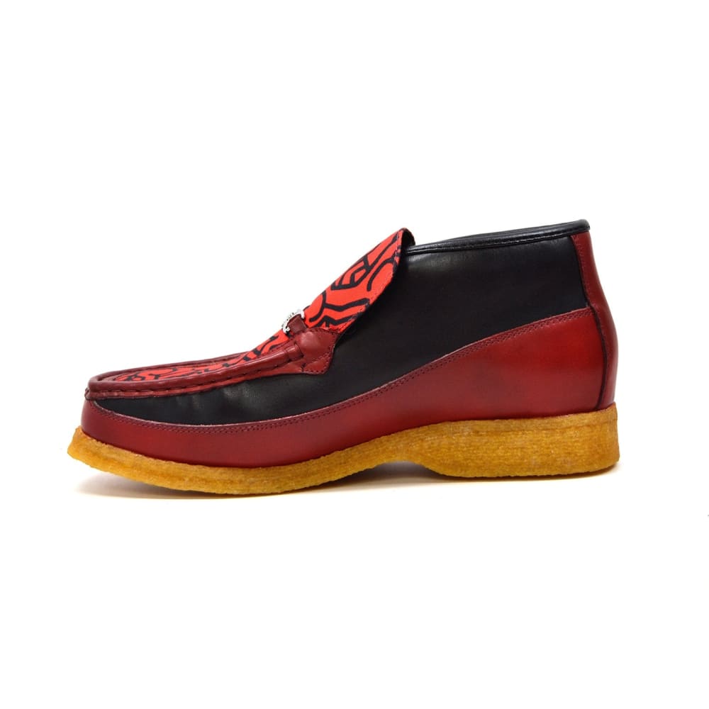 BritiSh Walkers Freedom – Red Fabric Pattern Men’s Leather & Suede Slip - On | Handcrafted Mixed - Material Style With Bold Premium Detail Shoes by British Walkers – Don't Panic Shoes