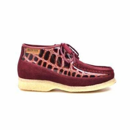 BritiSh Walkers Knicks Croc Men’s Burgundy Crocodile Leather & Suede Chukka Boots – HAndcrafted Limited Edition Icon Of Exotic Prestige and Bold British Style Shoes by British Walkers – Don't Panic Shoes
