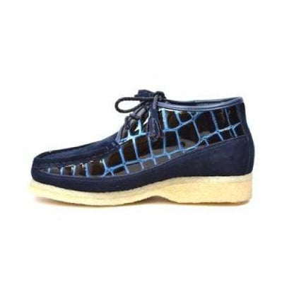 BritiSh Walkers Knicks Croc Men’s Navy Blue Crocodile Leather & Suede Chukka Boots – Handcrafted Exotic Luxury With Modern Urban Edge Shoes by British Walkers – Don't Panic Shoes
