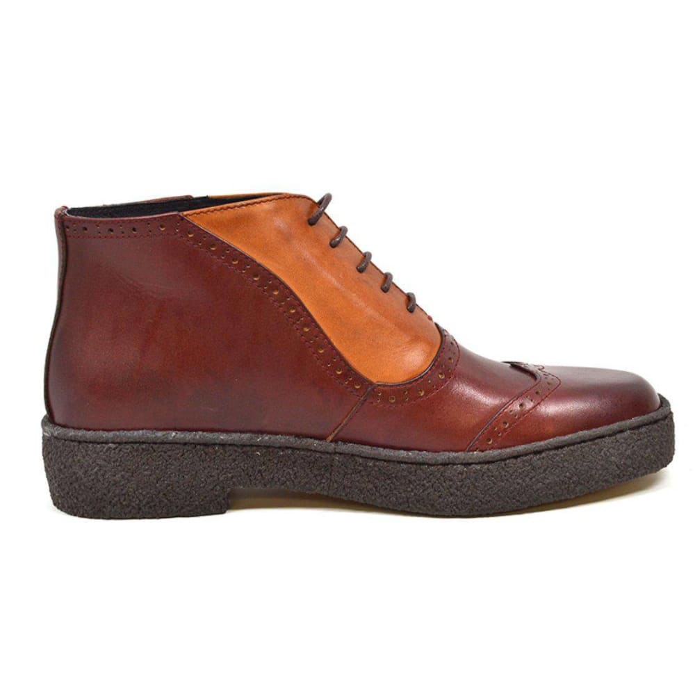 British Walkers Playboy Original Custom Made Men's Two Tone Oxblood Tan Leather High Top Wingtips Chukka Boots Shoes by British Walkers – Don't Panic Shoes