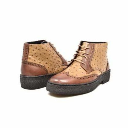 British Walkers Playboy Wingtip Men's Tan And Cognac Ostrich Leather High Tops Chukka Boots Shoes by British Walkers – Don't Panic Shoes
