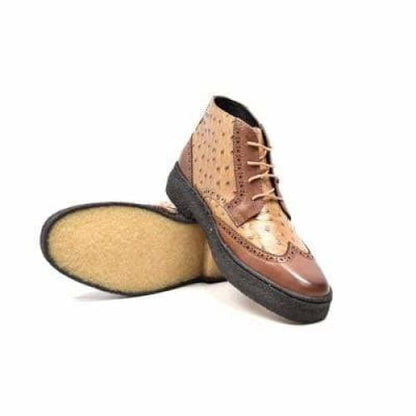 British Walkers Playboy Wingtip Men's Tan And Cognac Ostrich Leather High Tops Chukka Boots Shoes by British Walkers – Don't Panic Shoes