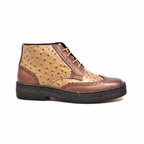 British Walkers Playboy Wingtip Men's Tan And Cognac Ostrich Leather High Tops Chukka Boots Shoes by British Walkers – Don't Panic Shoes