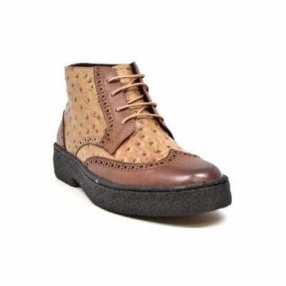 British Walkers Playboy Wingtip Men's Tan And Cognac Ostrich Leather High Tops Chukka Boots Shoes by British Walkers – Don't Panic Shoes