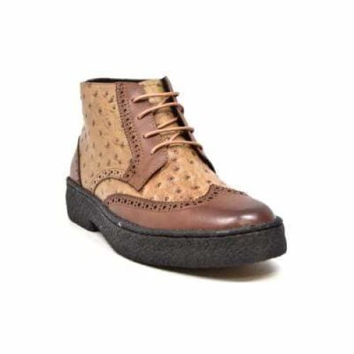 British Walkers Playboy Wingtip Men's Tan And Cognac Ostrich Leather High Tops Chukka Boots Shoes by British Walkers – Don't Panic Shoes