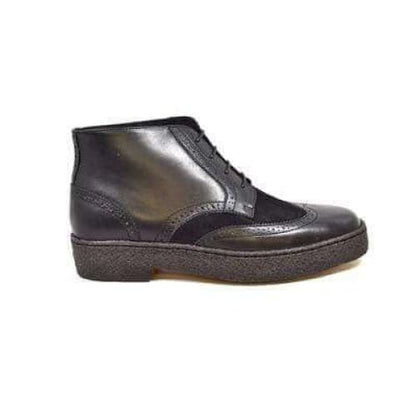 British Walkers Playboy Wingtips Custom Made Men's Two Tone Black Leather And Suede High Top Boots Chukka Boots Shoes by British Walkers – Don't Panic Shoes