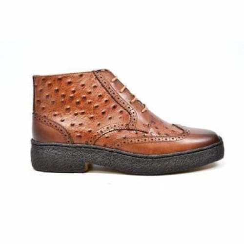 British Walkers Playboy Wingtips Limited Edition Men's Cognac Tan Ostrich Leather High Top Boots Chukka Boots Shoes by British Walkers – Don't Panic Shoes