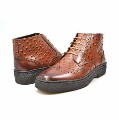 British Walkers Playboy Wingtips Limited Edition Men's Cognac Tan Ostrich Leather High Top Boots Chukka Boots Shoes by British Walkers – Don't Panic Shoes