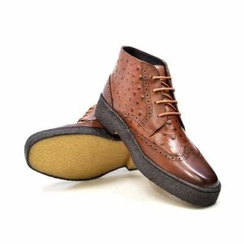 British Walkers Playboy Wingtips Limited Edition Men's Cognac Tan Ostrich Leather High Top Boots Chukka Boots Shoes by British Walkers – Don't Panic Shoes