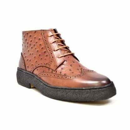 British Walkers Playboy Wingtips Limited Edition Men's Cognac Tan Ostrich Leather High Top Boots Chukka Boots Shoes by British Walkers – Don't Panic Shoes