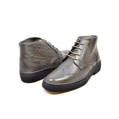 British Walkers Playboy Wingtips Limited Edition Men's Gray Ostrich Leather High Top Boots Chukka Boots Shoes by British Walkers – Don't Panic Shoes