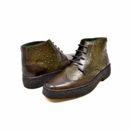 British Walkers Playboy Wingtips Limited Edition Men's Olive Green Ostrich Leather High Top Boots Chukka Boots Shoes by British Walkers – Don't Panic Shoes