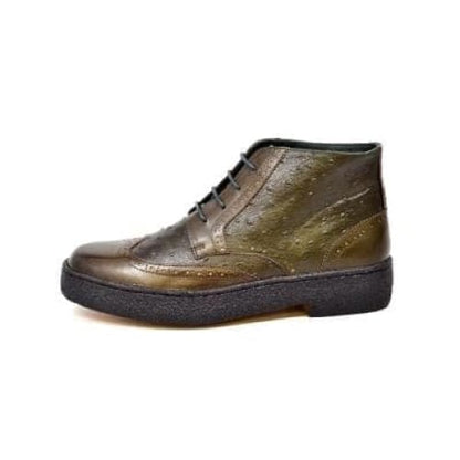 British Walkers Playboy Wingtips Limited Edition Men's Olive Green Ostrich Leather High Top Boots Chukka Boots Shoes by British Walkers – Don't Panic Shoes