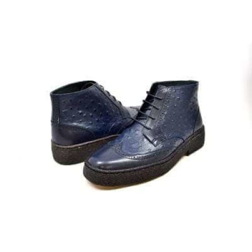 British Walkers Playboy Wingtips Men's Navy Blue Ostrich Leather High Top Boots Chukka Boots Shoes by British Walkers – Don't Panic Shoes