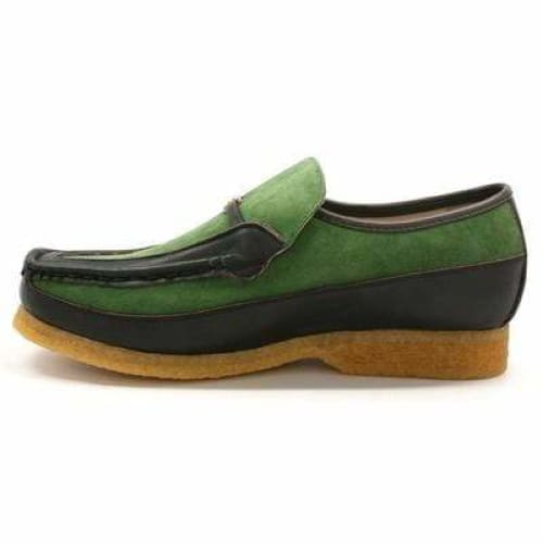 British Walkers Power Men's Green And Brown Leather Crepe Sole Slip Ons Shoes by British Walkers – Don't Panic Shoes