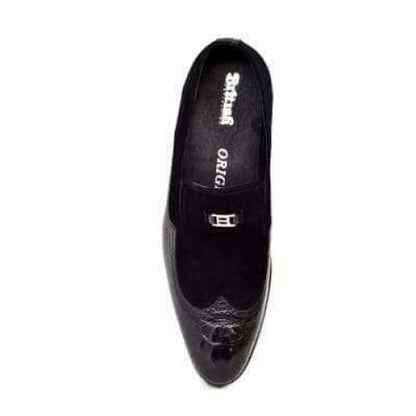 British Walkers Shiraz Crocs Men's Black Crocodile Leather And Suede Loafers Shoes by British Walkers – Don't Panic Shoes