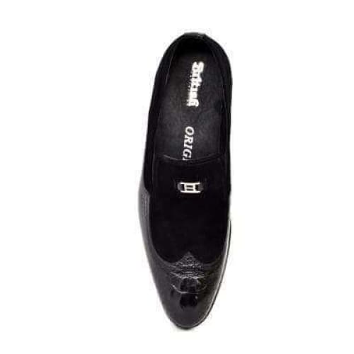 British Walkers Shiraz Crocs Men's Black Crocodile Leather And Suede Loafers Shoes by British Walkers – Don't Panic Shoes