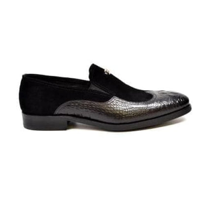 British Walkers Shiraz Crocs Men's Black Crocodile Leather And Suede Loafers Shoes by British Walkers – Don't Panic Shoes