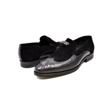 British Walkers Shiraz Crocs Men's Black Crocodile Leather And Suede Loafers Shoes by British Walkers – Don't Panic Shoes