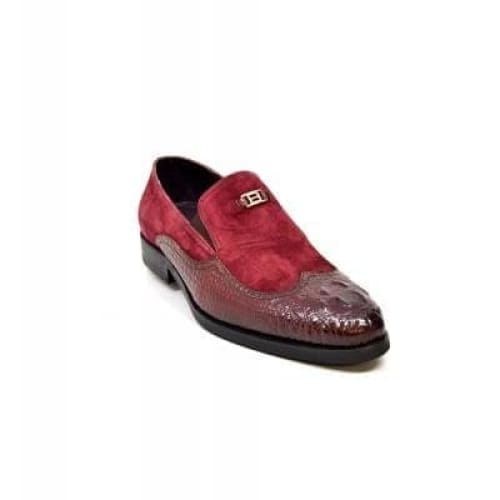 British Walkers Shiraz Crocs Men's Burgundy Crocodile Leather And Suede Loafers Shoes by British Walkers – Don't Panic Shoes