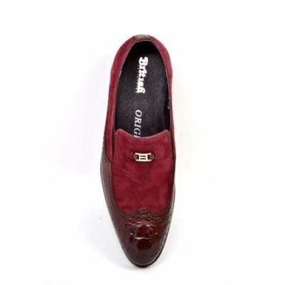 British Walkers Shiraz Crocs Men's Burgundy Crocodile Leather And Suede Loafers Shoes by British Walkers – Don't Panic Shoes