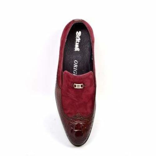 British Walkers Shiraz Crocs Men's Burgundy Crocodile Leather And Suede Loafers Shoes by British Walkers – Don't Panic Shoes