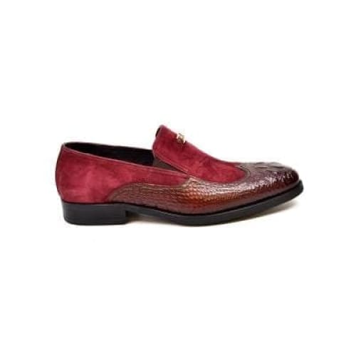 British Walkers Shiraz Crocs Men's Burgundy Crocodile Leather And Suede Loafers Shoes by British Walkers – Don't Panic Shoes