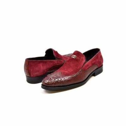 British Walkers Shiraz Crocs Men's Burgundy Crocodile Leather And Suede Loafers Shoes by British Walkers – Don't Panic Shoes