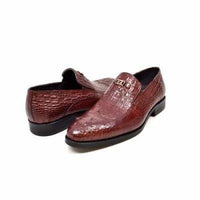 Thumbnail for British Walkers Shiraz Men’s Bordeaux Croc Leather Loafers