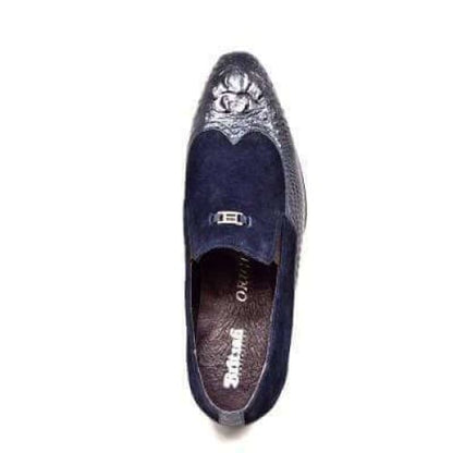 British Walkers Shiraz Men's Navy Blue Crocodile Leather And Suede Loafers Shoes by British Walkers – Don't Panic Shoes