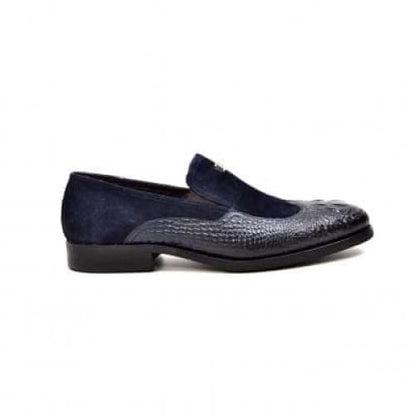 British Walkers Shiraz Men's Navy Blue Crocodile Leather And Suede Loafers Shoes by British Walkers – Don't Panic Shoes