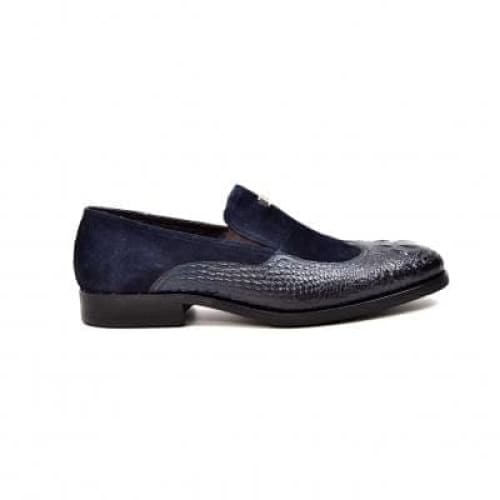 British Walkers Shiraz Men's Navy Blue Crocodile Leather And Suede Loafers Shoes by British Walkers – Don't Panic Shoes