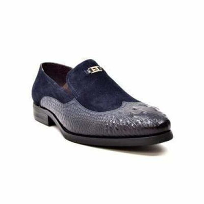 British Walkers Shiraz Men's Navy Blue Crocodile Leather And Suede Loafers Shoes by British Walkers – Don't Panic Shoes