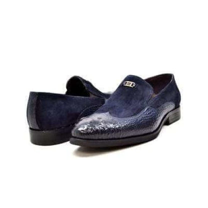 British Walkers Shiraz Men's Navy Blue Crocodile Leather And Suede Loafers Shoes by British Walkers – Don't Panic Shoes