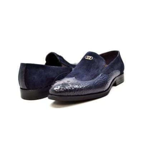 British Walkers Shiraz Men's Navy Blue Crocodile Leather And Suede Loafers Shoes by British Walkers – Don't Panic Shoes