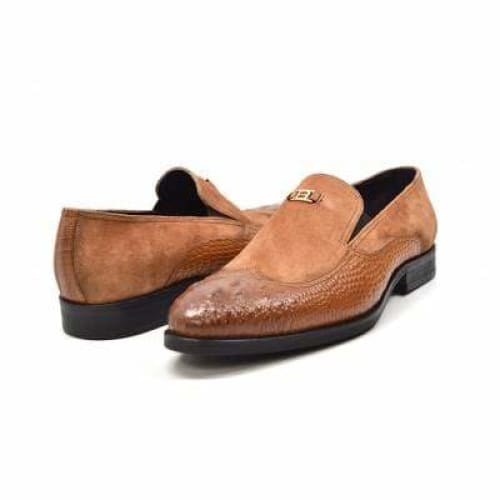British Walkers Shiraz Men's Tan Crocodile Leather And Suede Loafers Shoes by British Walkers – Don't Panic Shoes